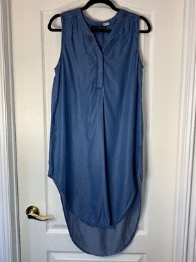 Harvé Bernard Chambray Sleeveless Dress High Low Hem Lightweight Minimalist M